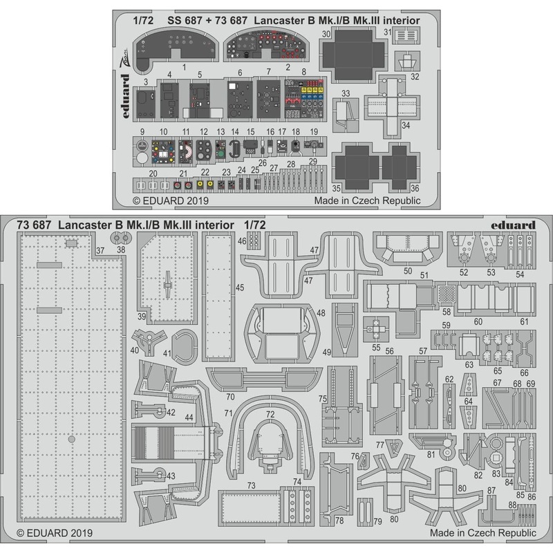 1/72 Lancaster B Mk.I/B Mk.III Interior Photo-Etched Parts (for Airfix)