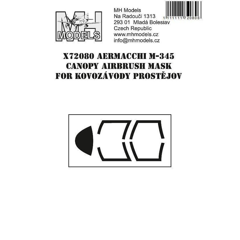 1/72 Aermacchi M-345 canopy airbrush mask for Kovozavody Prostejov