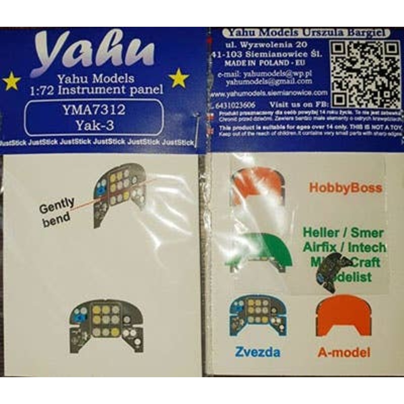 1/72 Yakovlev Yak-3 Colored Instrument Panel Hasegawa, Etc.