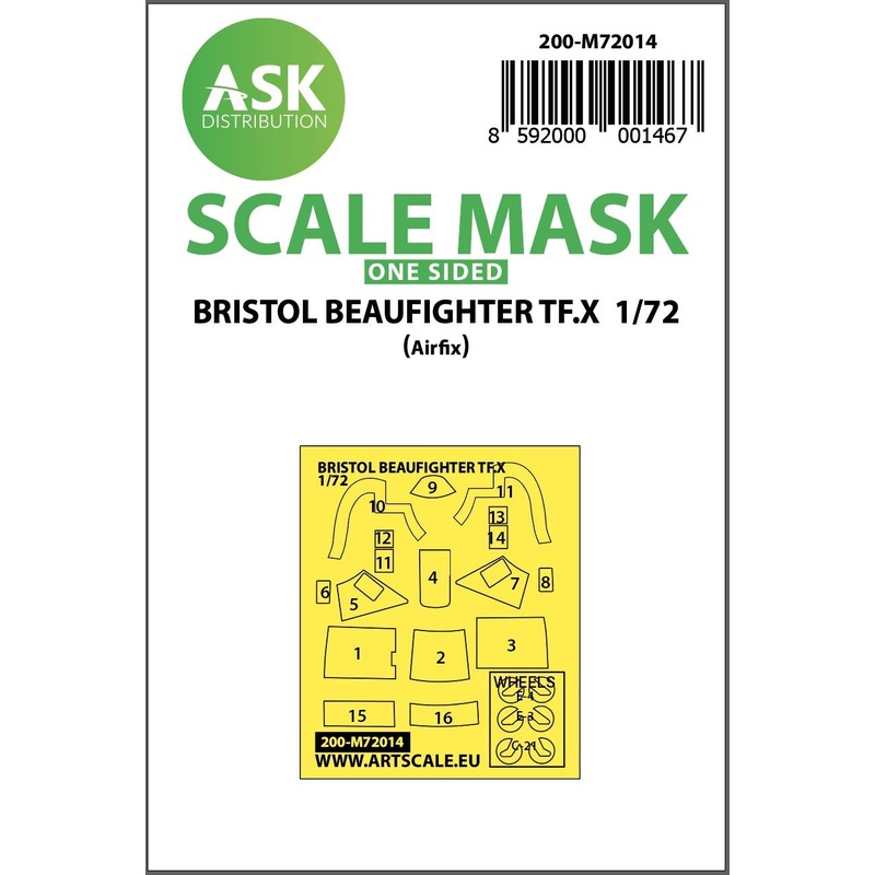 1/72 Bristol Beaufighter TF.X one-sided painting mask for Airfix