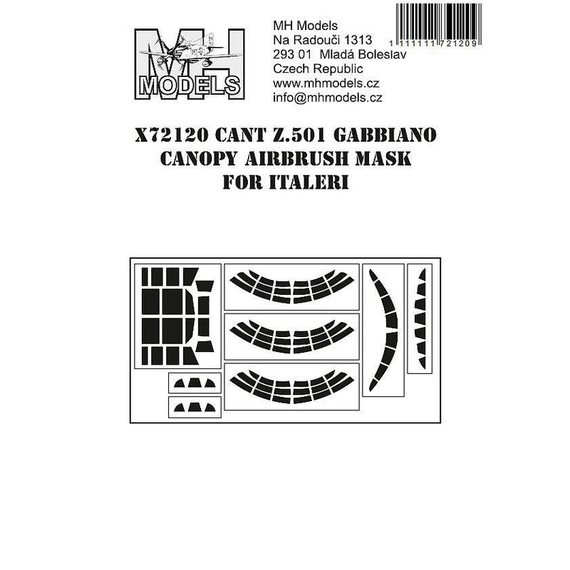 1/72 CANT Z.501 canopy airbrush mask, for Italeri