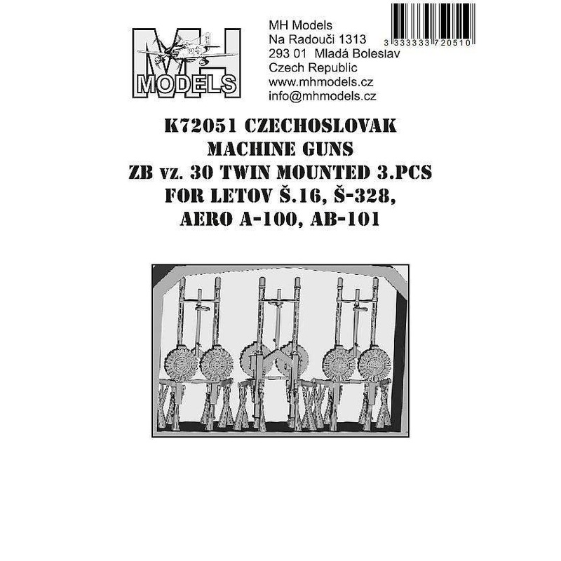 1/72 Czechoslovak machine gun ZB vz.30 twin mounted 3.pcs /for Letov S.16,S-328,Aero A-100,Ab-101 etc.