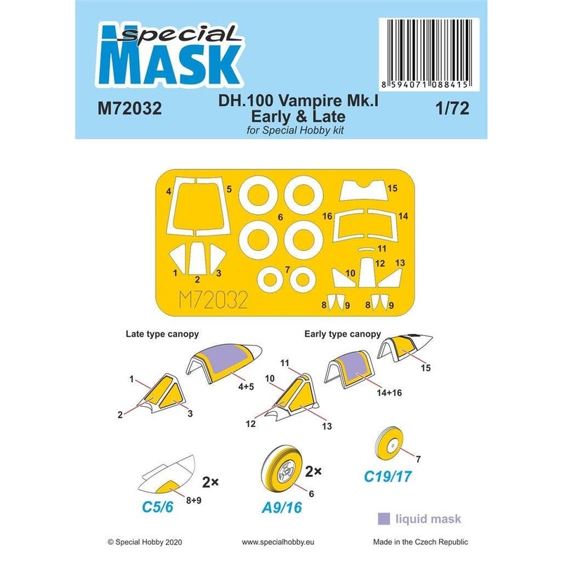 1/72 DH.100 Vampire Mk.I Early & Late MASK for Special Hobby
