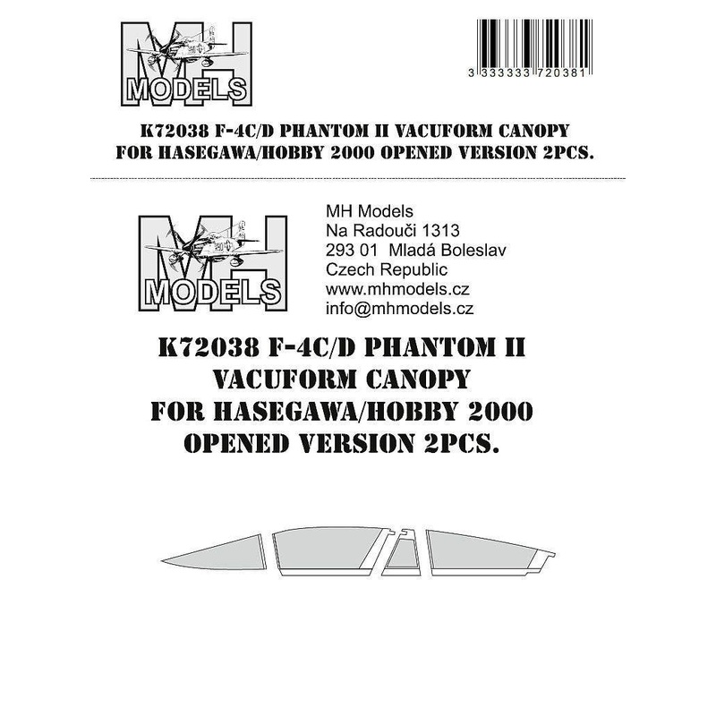 1/72 F-4C/D Phantom II Vacuform Canopy for Hasegawa / Hobby 2000 Opened Version 2pcs.