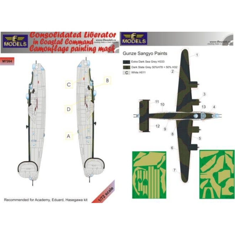 1/72 Liberator III/IV British Coast Corps Camouflage Painted Mask Sticker (for Eduard)