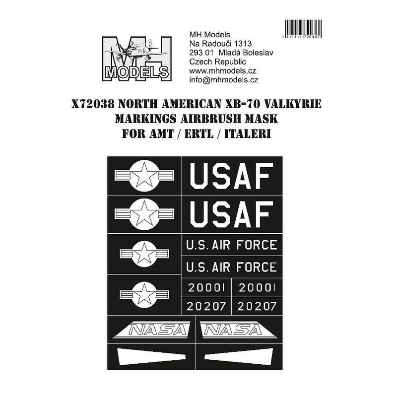 1/72 North American XB-70 Valkyrie Markings Airbrush Mask For AMT/ERTL / Italeri
