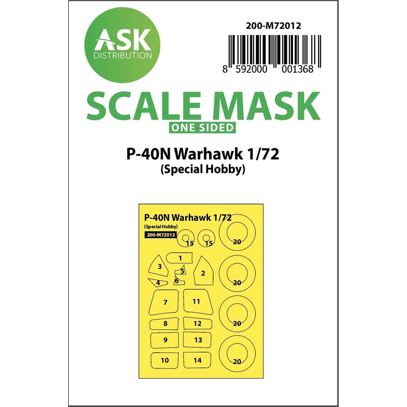 1/72 P-40 N Warhawk one-sided painting mask for Special Hobby