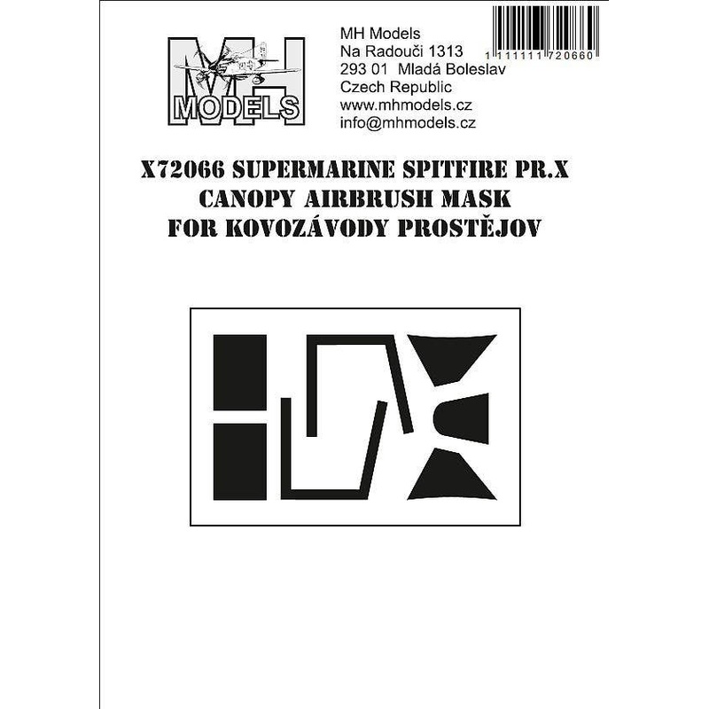 1/72 Spitfire PR.X Canopy Airbrush Mask for Kovozavody Prostejov