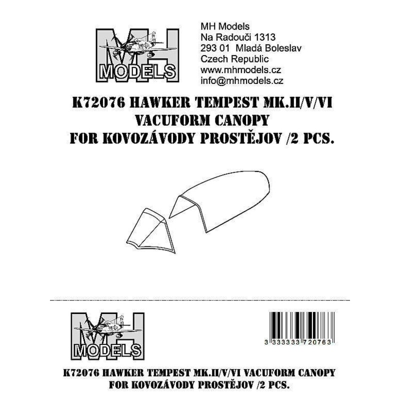 1/72 Tempest Mk.II/V/VI Vacuform Canopy (2 pcs) for Kovozavody Prostejov
