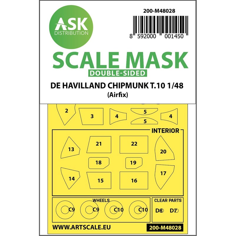 1/48 De Havilland Chipmunk T.10 double-sided painting mask for Airfix