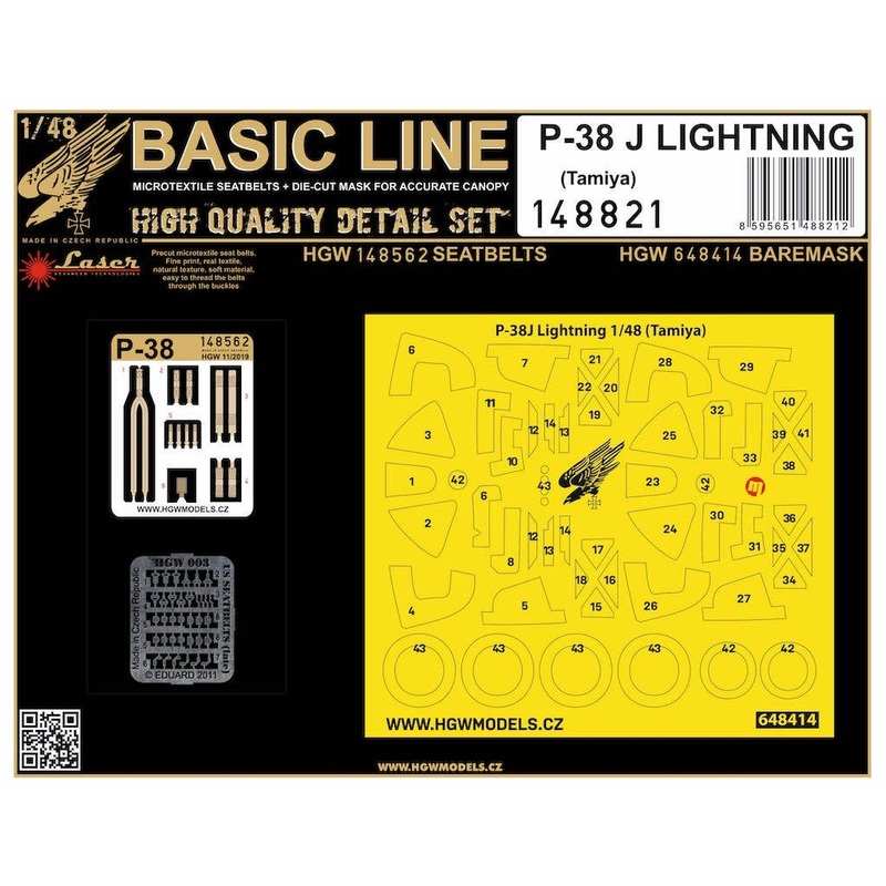 1/48 P-38J Lightning (BASIC LINE: seatbelts + masks / for Tamiya)