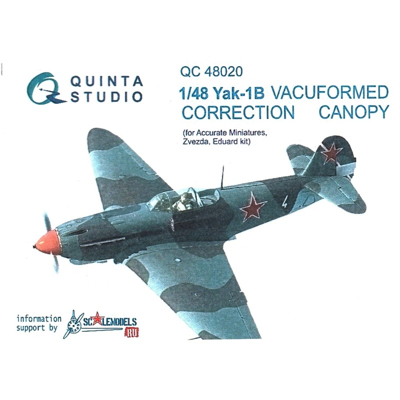 1/48 Yak-1B Correction Vacuformed Clear Canopy, 1 pcs, (for Accurate miniatures/Zvezda/Eduard kit)