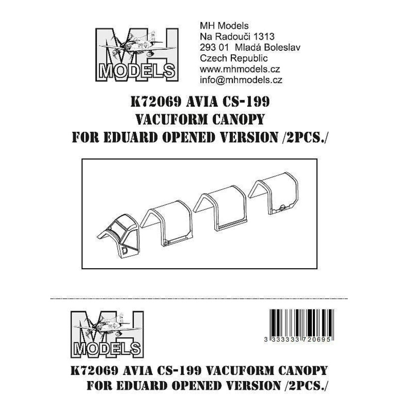 1/72 Avia CS-199 vacuform canopy for Eduard opened version 2pcs.