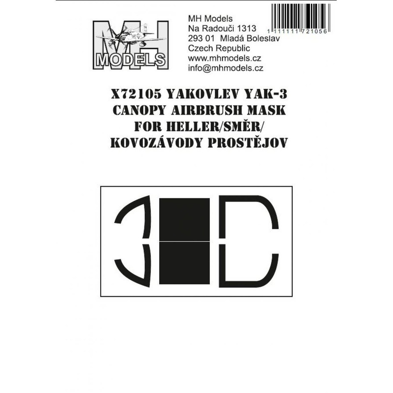 1/72 Yak-3 canopy airbrush mask for Heller/Smer/Kovozavody Prostejov
