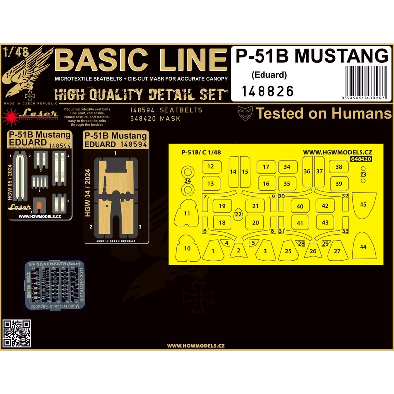 1/48 P-51B Mustang- Seatbelts/ Laser-cut wood Floor decal/ masks