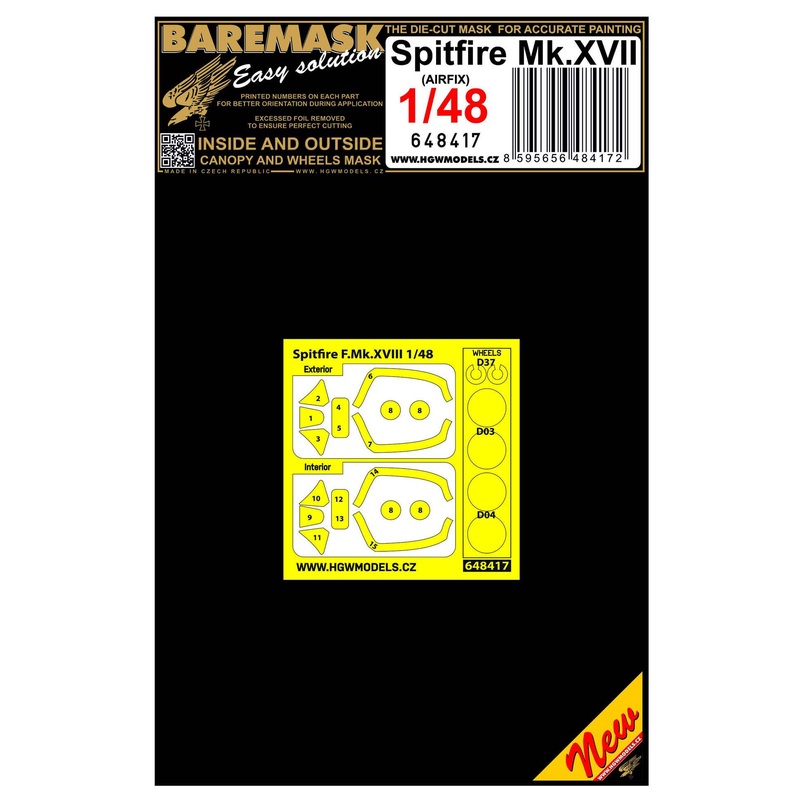 1/48 Spitfire Mk. XVII dual-sided paint mask (for Airfix)