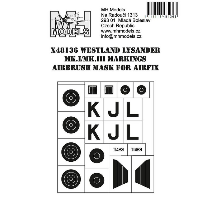 1/48 Westland Lysander Mk.I/Mk.III Markings airbrush mask for Airfix