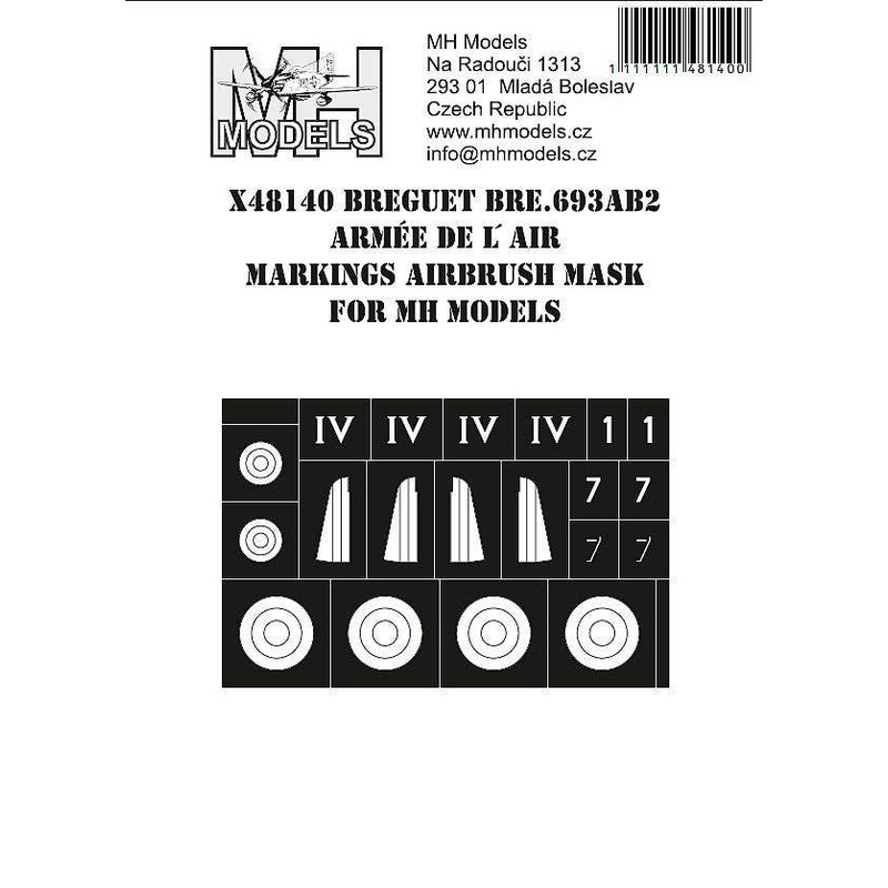 1/48 Bre.693AB2 Armee de l'Air markings airbrush mask, for MH Models