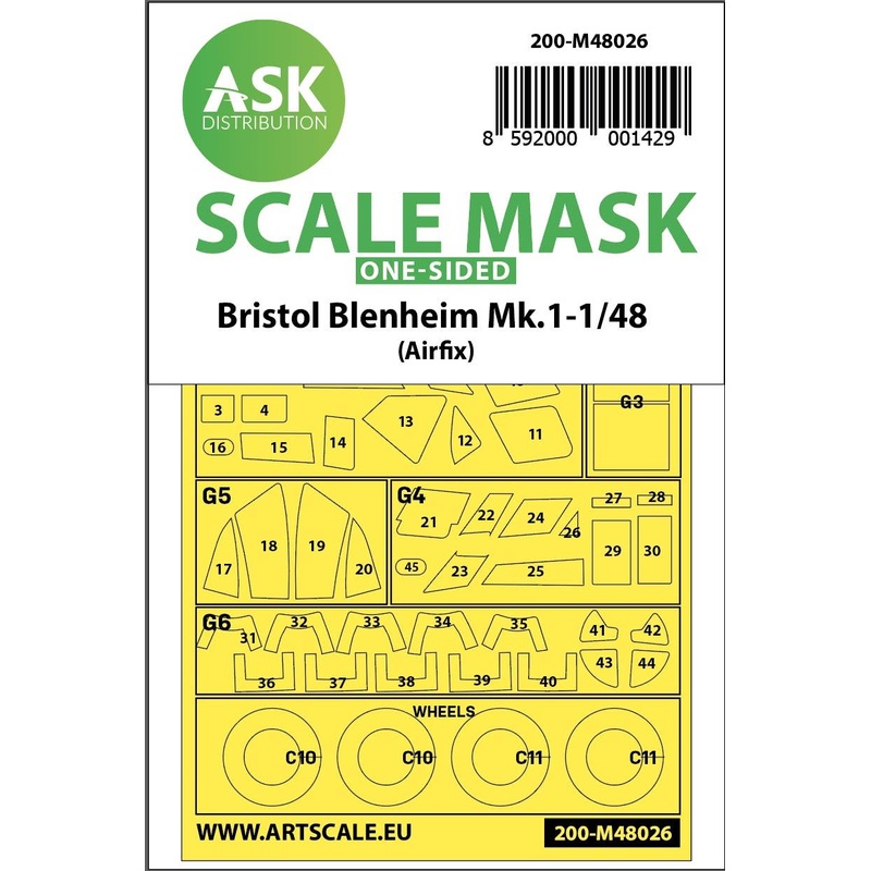 1/48 Bristol Blenheim Mk.I one-sided painting mask for Airfix