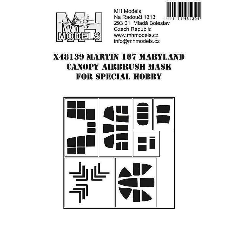 1/48 Martin 167 Maryland canopy airbrush mask, for Special Hobby