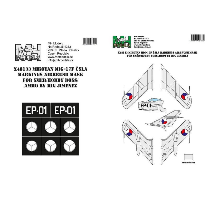 1/48 MiG-17F CzAF Markings Airbrush Mask for Smer/Hobbyboss/Ammo by Mig Jimenez