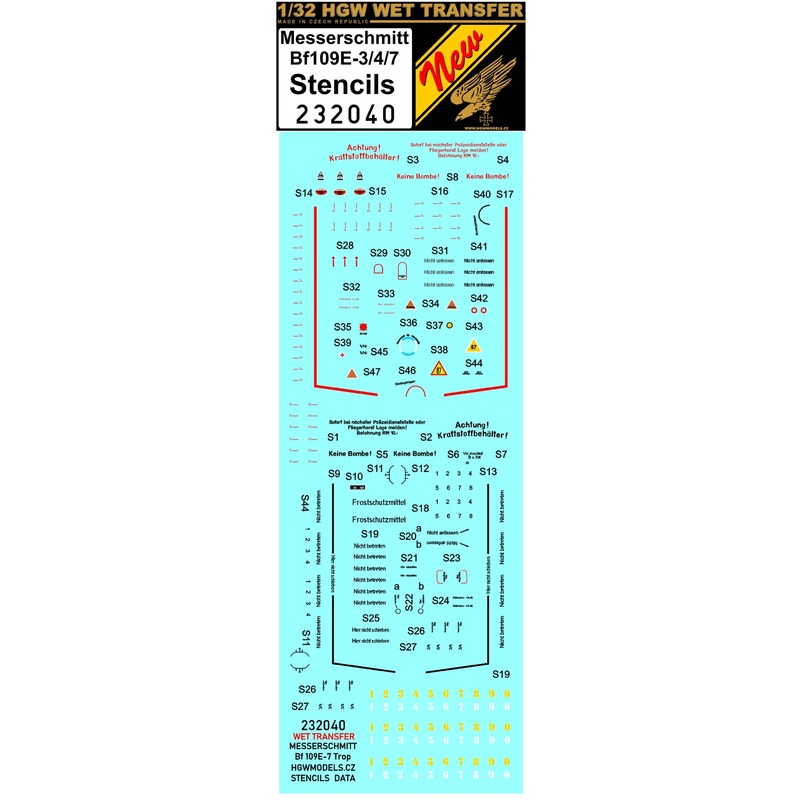1/32 Bf 109E-3/4/7 Stencils (for HGW/Dragon)