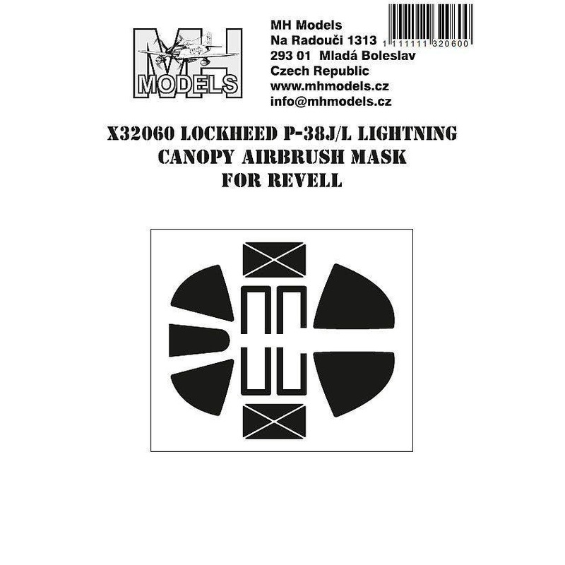 1/32 P-38J-L Lightning canopy airbrush mask, for Revell