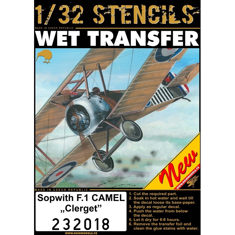 1/32 Sopwith F.1 Camel Clerget Stencils (for Wingnut Wings)