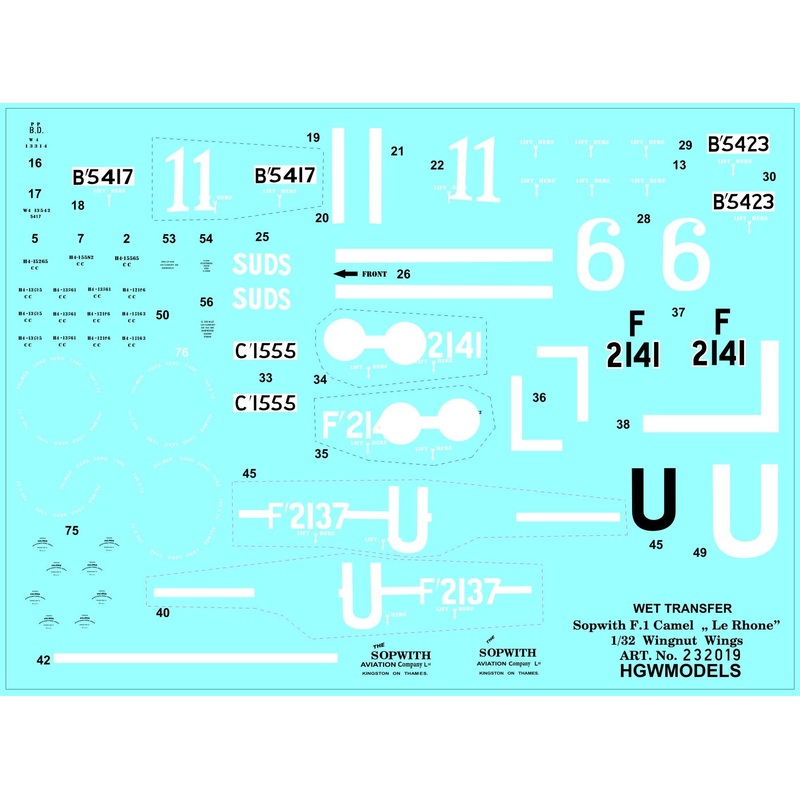 1/32 Sopwith F.1 Camel Le Rhone Stencils (for Wingnut Wings)