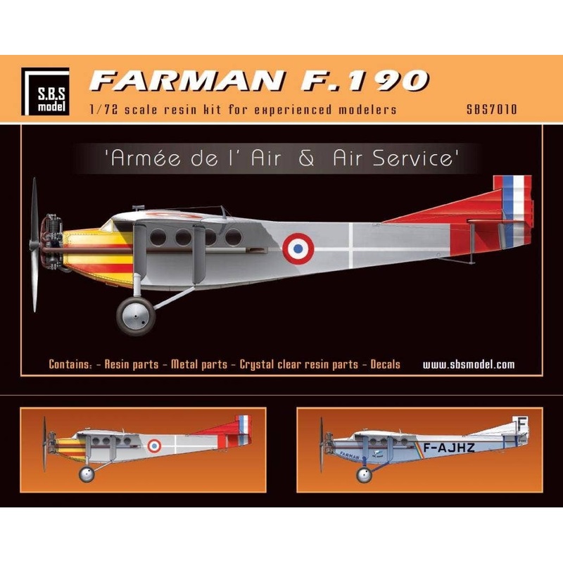 1/72 Farman F.190 'Armee de l'Air & Air Service' Full Resin Kit