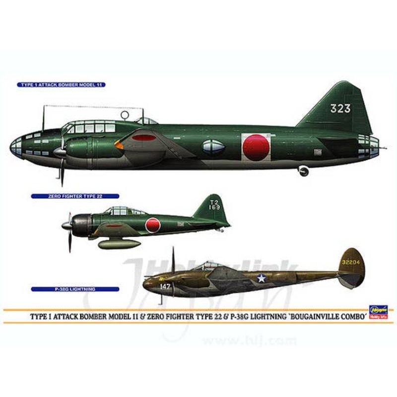 1/72 Type 1 Attack Bomber Model 11 & Zero Type 22 & P-38G "Bougainville Combo"