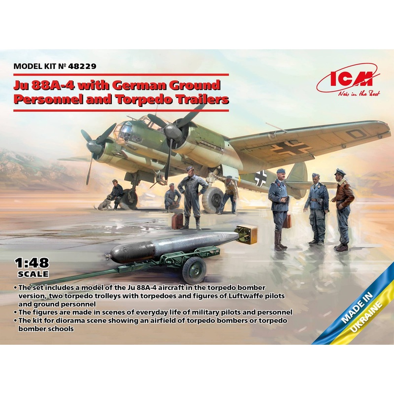 1/48 Ju 88A-4 with German Ground Personnel and Torpedo Trailers