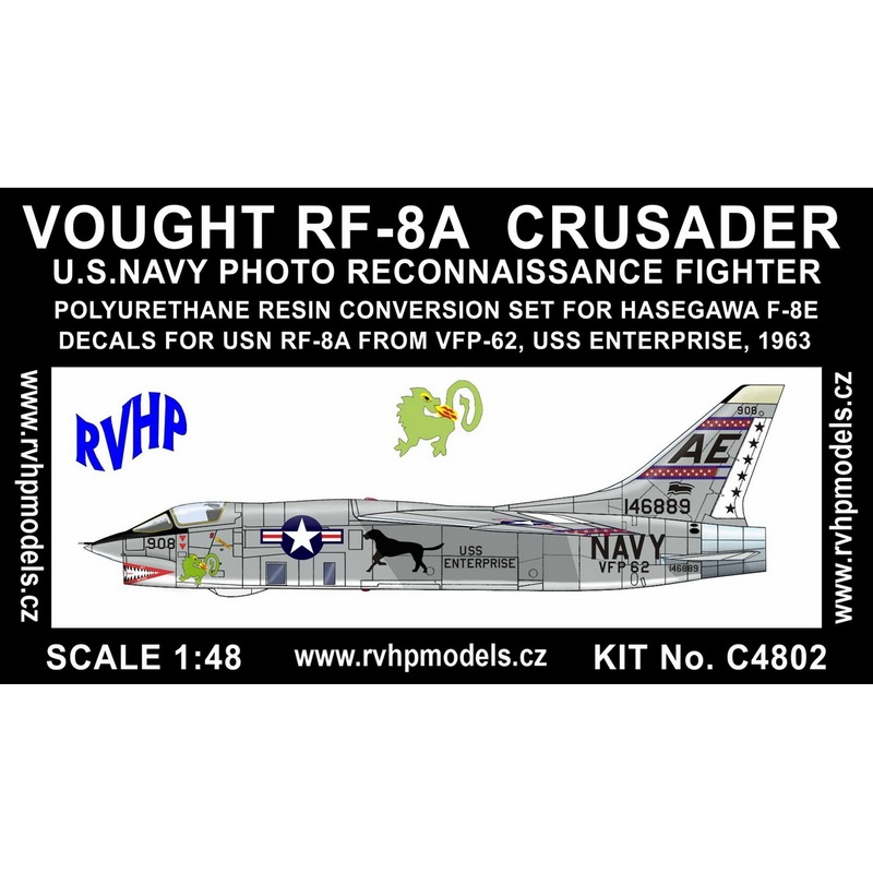 1/48 Vought RF-8A Crusader Conversion Kit for Hasegawa F-8E (USN VFP-62, USS Enterprise)