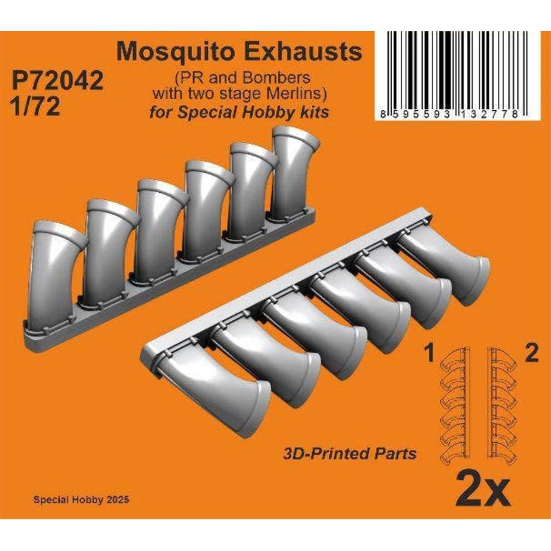 1/72 Mosquito Exhausts (PR and Bombers with dougle stage Merlins)