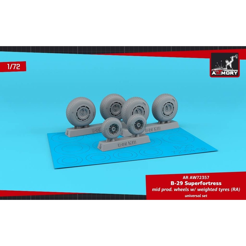 1/72 B-29 Superfortress mid production wheels w/ weighted tyres (RA) & PE hubcaps (for ACA, AFX, MIN)