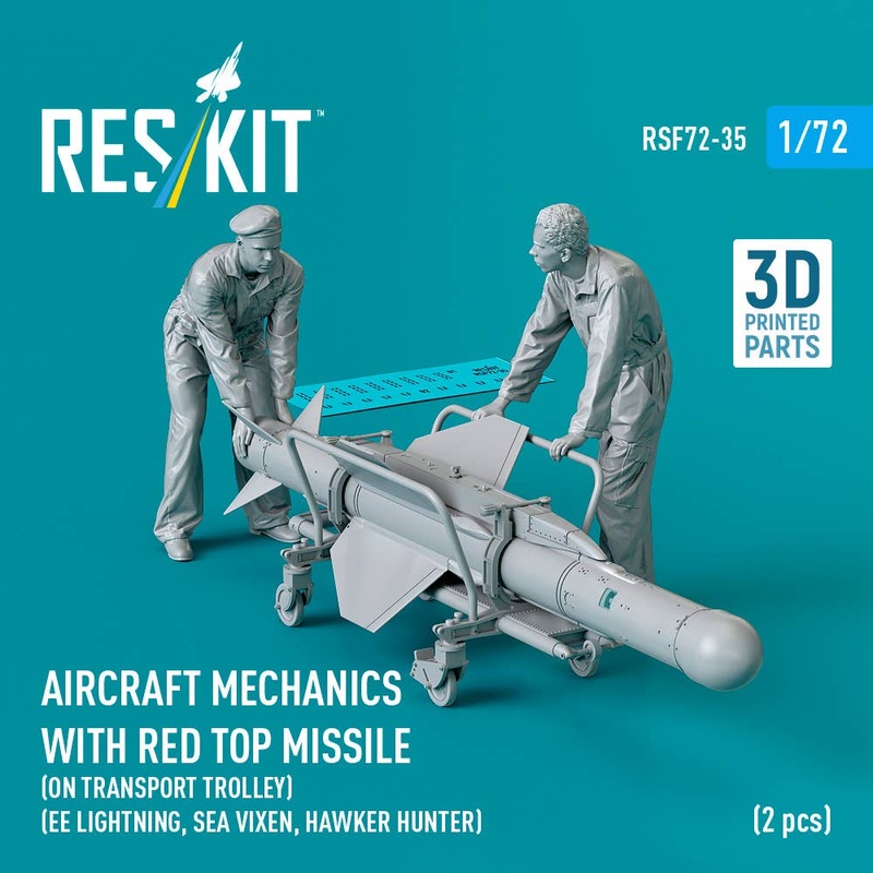 1/72 Aircraft mechanics with Red Top missile (on transport trolley) (2 pcs) (3D Printed)