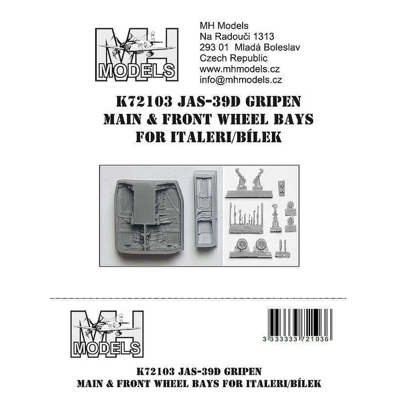 1/72 JAS-39D Gripen main & front wheel bays, for Italeri/Bilek