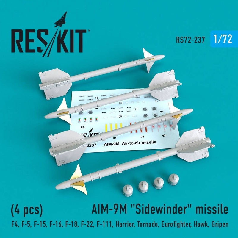 1/72 Aim-9M "Sidewinder" Missile (4 Pcs) F4, F-5, F-15, F-16, F-18, F-22, F-111, Harrier, Tornado, Eurofighter, Hawk, Gripen