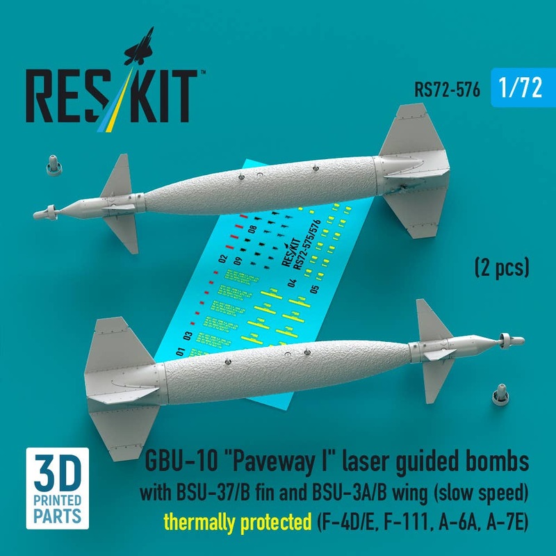 1/72 GBU-10 Paveway I laser guided bombs with BSU-37/B fin and BSU-3A/B wing (slow speed) thermally protected (2 pcs) (3D Printed)