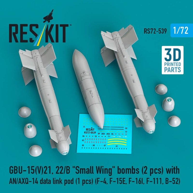 1/72 GBU-15(V)21,22/B Small Wing bombs (2 pcs) with AN/AXQ-14 data link pod (1 pcs) (3D Printed)
