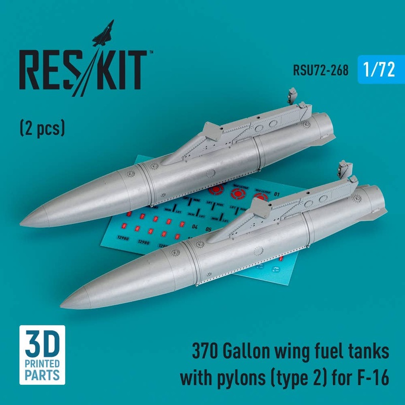 1/72 370 Gallon wing fuel tanks with pylons (type 2) for F-16 (2 pcs) (3D Printed)
