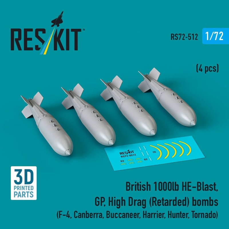 1/72 British 1000lb HE-Blast, GP, High Drag (Retarded) bombs (4 pcs)