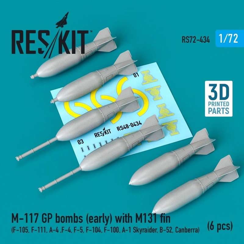 1/72 M-117 GP bombs (early) with M131 fin (6 pcs) (3D Printing)