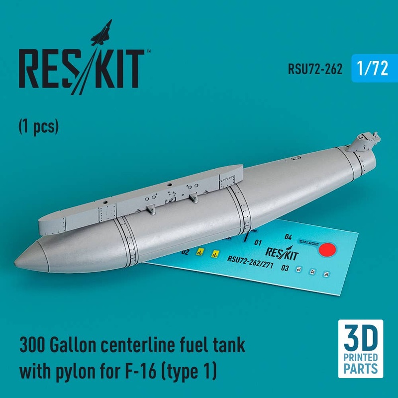 1/72 300 Gallon centerline fuel tank with pylon for F-16 (type 1) (1 pcs) (3D Printed)
