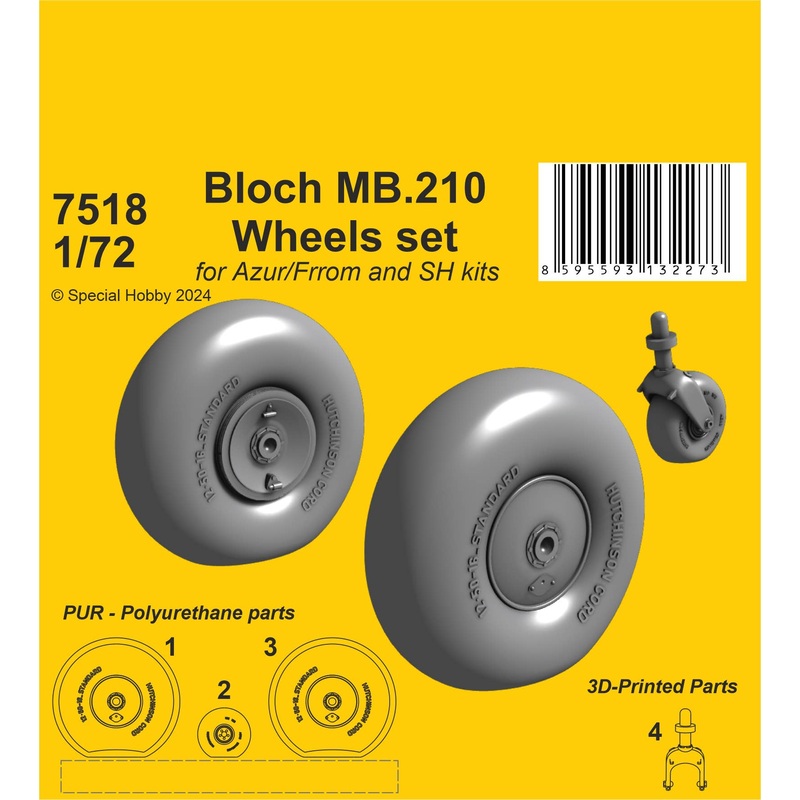 1/72 Bloch MB.210 Mainwheels and Tailwheel w/Leg