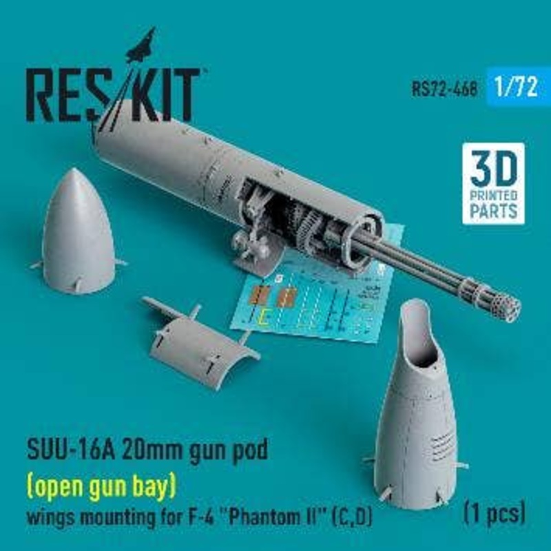 1/72 SUU-16A 20mm gun pod (open gun bay) wings mounting for F-4 Phantom II (C,D) (1 pcs) (3D Printed)