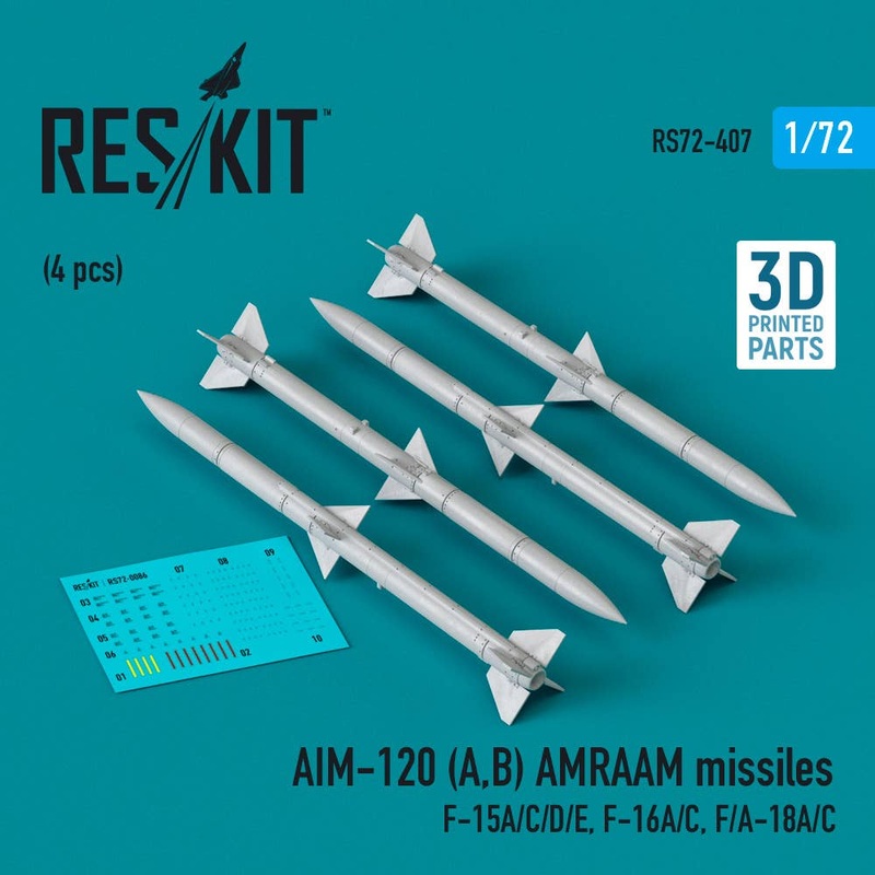 1/72 AIM-120 (A,B) AMRAAM missiles (4 pcs) (F-15A/C/D/E, F-16A/C, F/A-18A/C) (3D Printed)