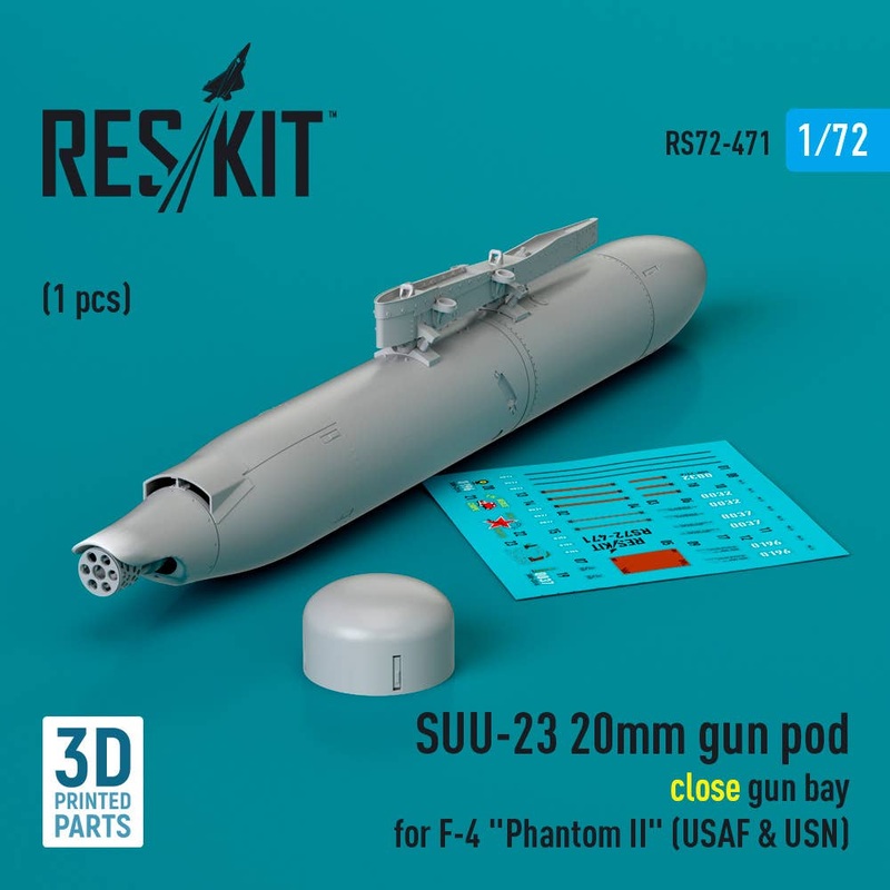1/72 SUU-23 20mm gun pod (close gun bay) for F-4 Phantom II (USAF) (1 pcs) (3D Printed)