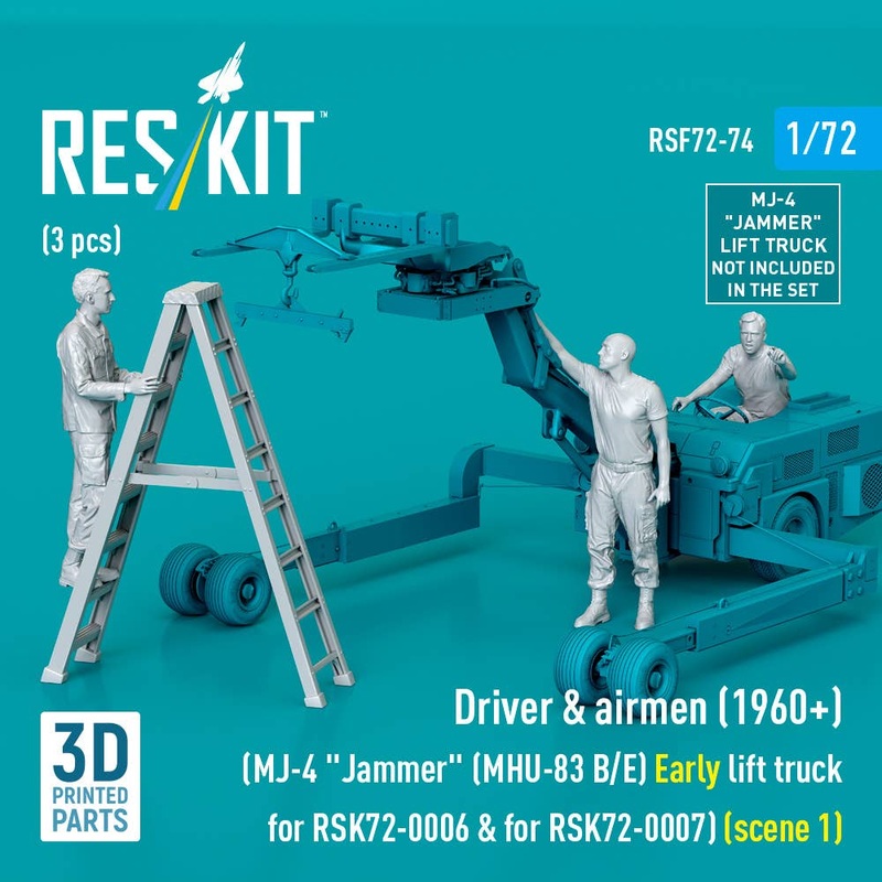 1/72 Driver & airmen (1960+) (3 pcs) (MJ-4 Jammer (MHU-83 B/E) Early lift truck for RSK72-0006 & for RSK72-0007) (scene 1) (3D Printed)