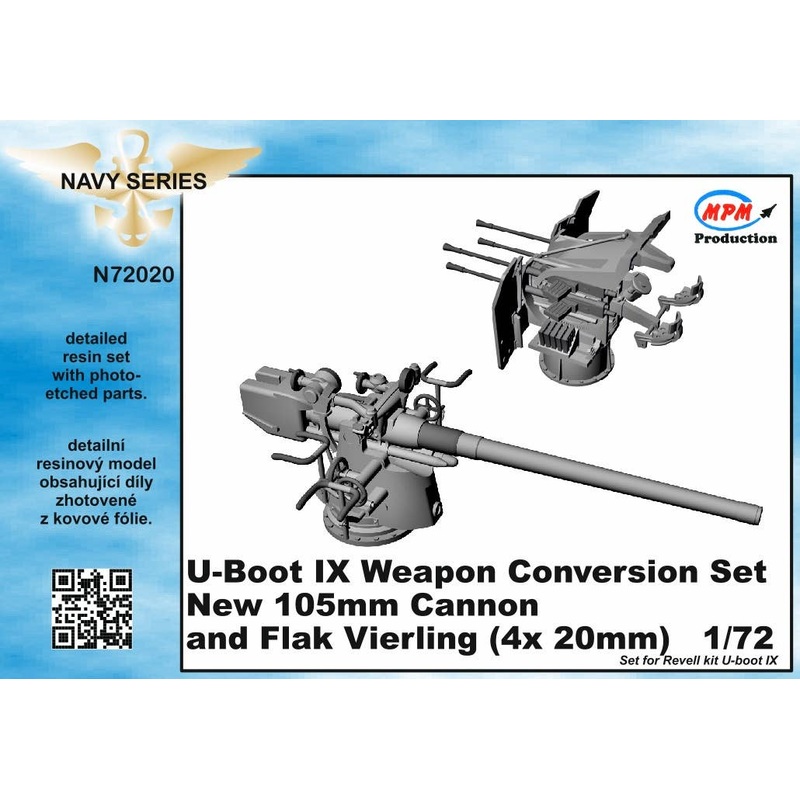 1/72 U-Boot IX Weapon Conversion Set - New 105mm Cannon and Flak Vierling (for Revell kit)